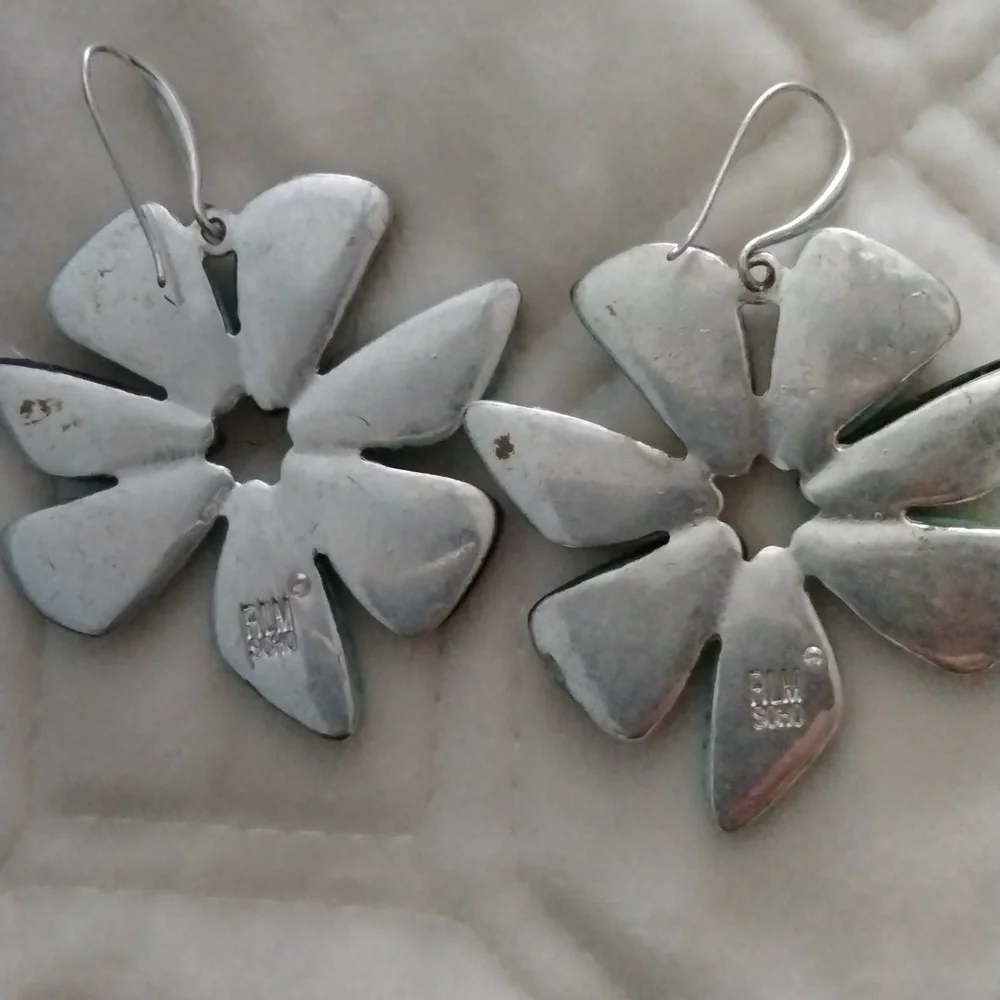 RLM SS Turquoise & Abalone genuine stones dangle earrings